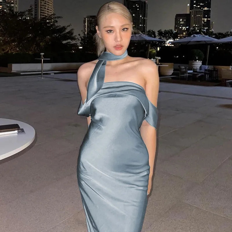 Dulzura Satin Off Shoulder Long Dress For Women Bodycon Sexy Party Elegant Birthday Evening Clothes Summer Maxi Dress Wholesale Élixir Haute