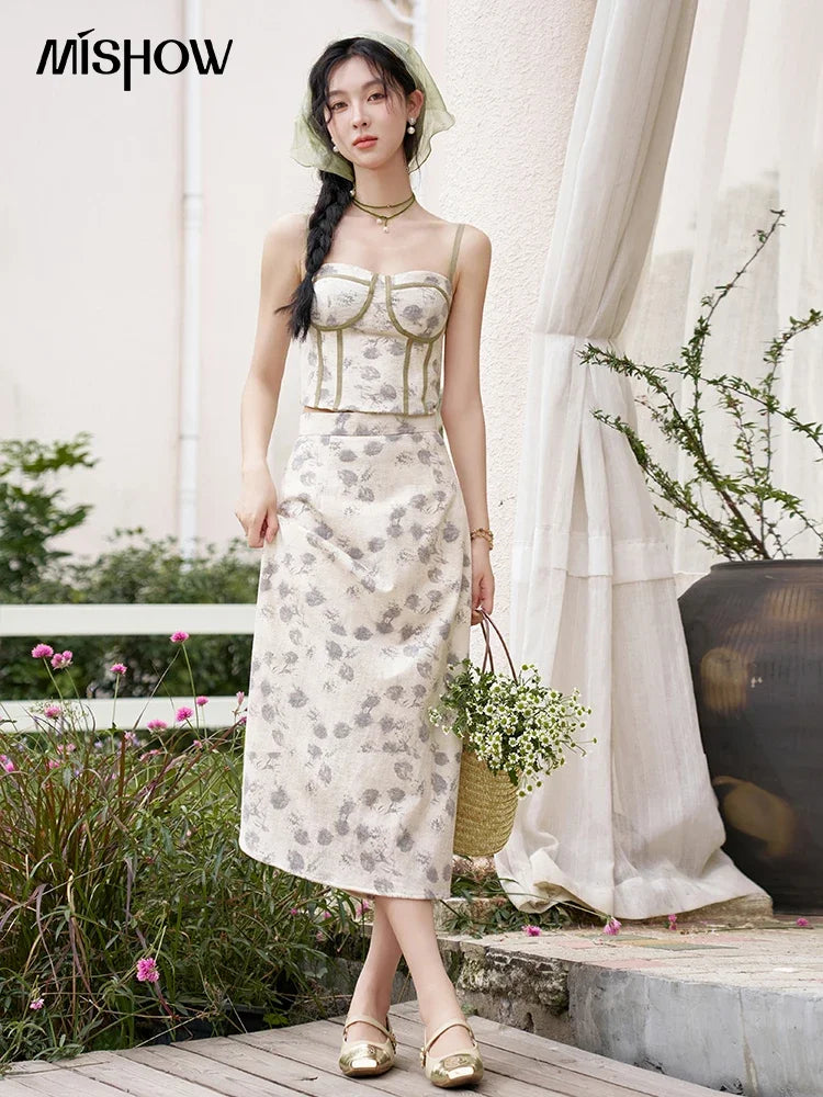 MISHOW Floral Camisole Skirt Separately Summer Adjustable Shoulder Straps Sleeveless Top Back Elastic Waist Skirts MXD14D0026 Élixir Haute