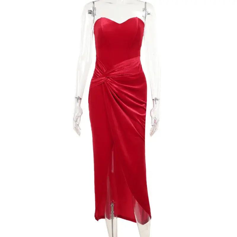 Tuularose Sexy Backless Red Dress Women's Fashion Strapless Sleeveless Slim Robe Sexy Party Club Luxury Retro Slit Long Dress Élixir Haute