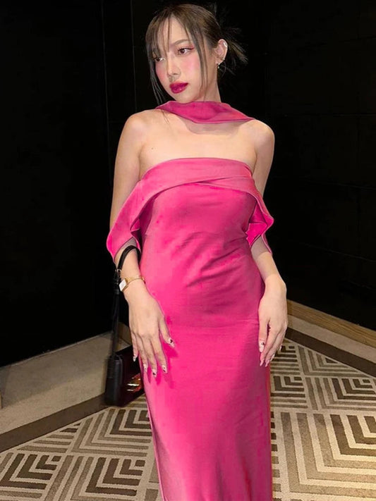 Dulzura Satin Off Shoulder Long Dress For Women Bodycon Sexy Party Elegant Birthday Evening Clothes Summer Maxi Dress Wholesale Élixir Haute