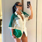 Contrast Color Polo Collar Short Sleeve Shirt Dress