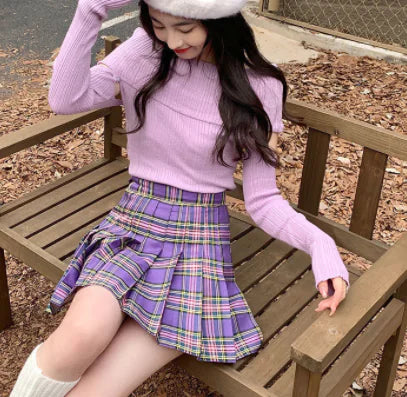 ELASTICATED HIGH Waist A-Line PLAID SKIRT